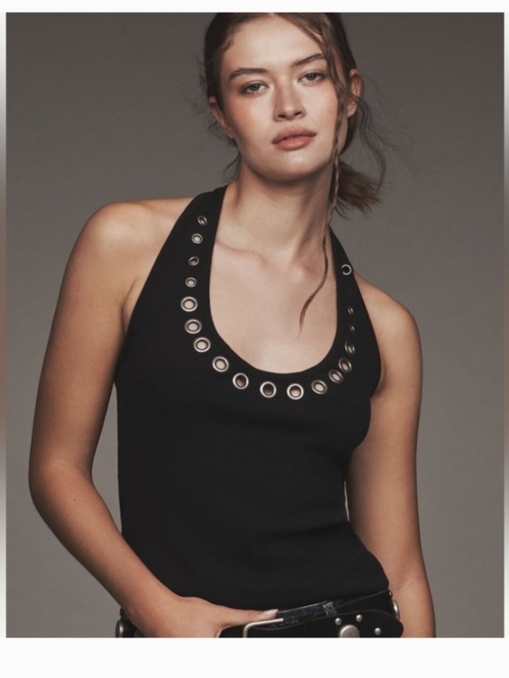 Anthropologie black Pilcro Scoop-Neck Grommet Halter Top large